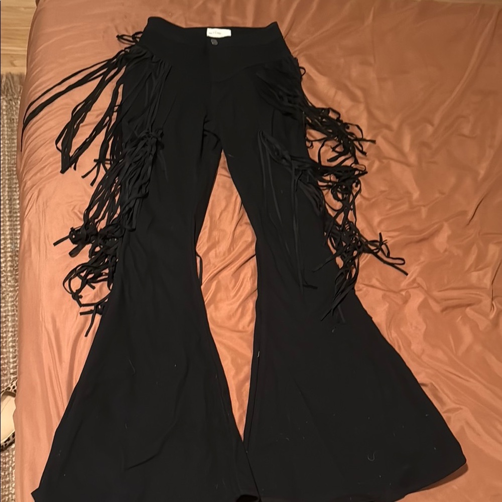 Fringe black flare pants